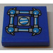 LEGO Tile 2 x 2 with Blue Connectors with Gray Corners, Blue Center Sticker with Groove (3068)