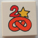 LEGO Tile 2 x 2 with Pretzel, Star and Number &quot;2&quot; with Groove (3068)