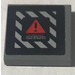 LEGO Tile 2 x 2 with red warning triangle and black and white diagonal lines Sticker with Groove (3068)