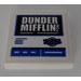 LEGO Tile 2 x 2 with White &#039;DUNDER MIFFLIN !&#039; on Black Background Sticker with Groove (3068)