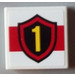 LEGO Tile 2 x 2 with Yellow Number 1 in Fire Badge Sticker with Groove (3068)