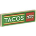 LEGO Tile 2 x 6 with LEGO Logo, White &#039;TACOS&#039;, and Red and Yellow Stripes (69729)