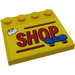 LEGO Tile 4 x 4 with Studs on Edge with Red &#039;SHOP&#039;, White Helmet, Blue Skate Board Sticker (6179)