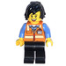 LEGO Trein Worker, Female - Oranje Torso, Zwart Poten, Zwart Haar minifiguur