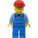 LEGO Trein Worker met Overalls en Rood Pet en minifiguur
