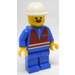 LEGO Train Yard Worker with Red Vest, Blue Shirt with Zipper, Blue Legs, Pointed Mustache, and Construction Helmet Minifigure