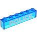 LEGO Transparentes Dunkelblau Backstein 1 x 6 mit Weiß Bolded &#039;Polizei&#039; Muster ohne Unterrohre (3067)