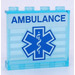 LEGO Transparent Light Blue Panel 1 x 4 x 3 with Blue EMT Star of Life on White Stripes Background and, &#039;AMBULANCE&#039; Sticker with Side Supports, Hollow Studs (35323)