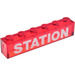 LEGO Transparent Red Brick 1 x 6 with White Bolded &quot;STATION&quot; without Bottom Tubes (3067)