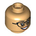 LEGO Warm Tan Dual-Sided Female Head with Glasses and Open Smile / Scared Face (Recessed Solid Stud) (3626 / 100322)