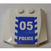 LEGO Wig 4 x 4 Gebogen met &#039;05&#039;, &#039;Politie&#039;, Blauw en Wit Danger Strepen Sticker (45677)