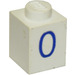 LEGO Wit Steen 1 x 1 met Blauw &quot;0&quot; (3005)