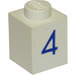 LEGO Weiß Backstein 1 x 1 mit Blau &quot;4&quot; (3005)