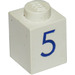 LEGO Weiß Backstein 1 x 1 mit Blau &quot;5&quot; (3005)