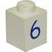 LEGO Wit Steen 1 x 1 met Blauw &quot;6&quot; (3005)