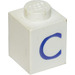 LEGO Bianco Mattoncino 1 x 1 con Blu &quot;C&quot; (3005)