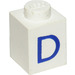 LEGO Wit Steen 1 x 1 met Blauw &quot;D&quot; (3005)