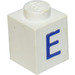 LEGO Wit Steen 1 x 1 met Blauw &quot;E&quot; (3005)