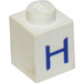 LEGO Wit Steen 1 x 1 met Blauw &quot;H&quot; (3005)