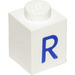 LEGO blanc Brique 1 x 1 avec Bleu &quot;R&quot; (3005)