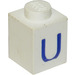 LEGO White Brick 1 x 1 with Blue &quot;U&quot; (3005)