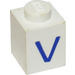 LEGO White Brick 1 x 1 with Blue &quot;V&quot; (3005)