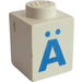 LEGO White Brick 1 x 1 with Bold Blue "A" with Umlaut (3005)