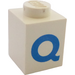 LEGO White Brick 1 x 1 with Bold Blue &quot;Q&quot; (3005)