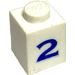 LEGO Weiß Backstein 1 x 1 mit Serif Blau &quot;2&quot; (3005)