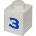 LEGO White Brick 1 x 1 with Serif Blue &quot;3&quot; (3005)