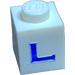 LEGO White Brick 1 x 1 with Serif Blue &quot;L&quot; (3005)