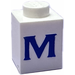 LEGO White Brick 1 x 1 with Serif Blue &quot;M&quot; (3005)