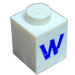 LEGO blanc Brique 1 x 1 avec Serif Bleu &quot;W&quot; (3005)