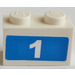 LEGO White Brick 1 x 2 with  ‘1’ on Blue  Sticker with Bottom Tube (3004)