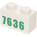 LEGO White Brick 1 x 2 with &#039;7636&#039; Sticker with Bottom Tube (3004)