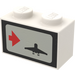 LEGO White Brick 1 x 2 with Airplane, Red Arrow, Dark Background (left) Sticker with Bottom Tube (3004 / 93792)