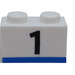 LEGO White Brick 1 x 2 with Black &#039;1&#039; and Blue Line with Bottom Tube (3004 / 105601)