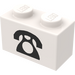 LEGO White Brick 1 x 2 with Black Telephone with Bottom Tube (3004)