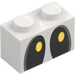 LEGO White Brick 1 x 2 with Dry Bones Yellow Eyes Looking Upwards Left with Bottom Tube (3004 / 107976)