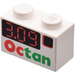 LEGO White Brick 1 x 2 with &#039;Octan&#039; &amp; &#039;3.09&#039; with Bottom Tube (3004 / 82316)