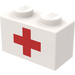 LEGO White Brick 1 x 2 with Red Cross with Bottom Tube (3004)