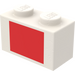 LEGO blanc Brique 1 x 2 avec rouge Carré Autocollant from Set 6375-2 avec tube inférieur (3004)