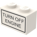 LEGO White Brick 1 x 2 with &quot;TURN OFF ENGINE&quot; Stickers from Set 6375-2 with Bottom Tube (3004)