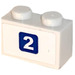 LEGO White Brick 1 x 2 with White &#039;2&#039; on Blue Square Sticker with Bottom Tube (3004)