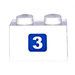 LEGO blanc Brique 1 x 2 avec blanc &#039;3&#039; sur Bleu Carré Autocollant avec tube inférieur (3004)