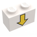 LEGO White Brick 1 x 2 with Yellow Down Arrow and Black Border with Bottom Tube (3004)