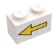 LEGO White Brick 1 x 2 with Yellow Left Arrow and Black Border with Bottom Tube (3004)