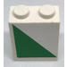 LEGO White Brick 1 x 2 x 2 with green triangle - Right Sticker with Inside Stud Holder (3245)