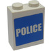 LEGO White Brick 1 x 2 x 2 with Police Sticker with Inside Stud Holder (3245)