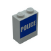 LEGO White Brick 1 x 2 x 2 with White &#039;POLICE&#039; on Blue Background Sticker with Inside Stud Holder